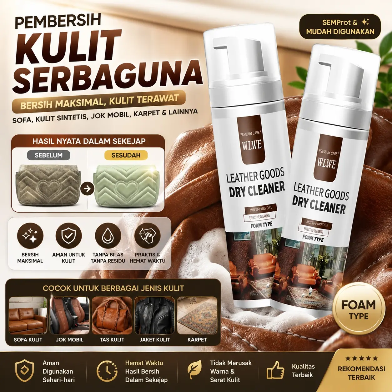 Willian Weir Pembersih Noda & Pengkilap Kulit Sintetis Tas /Pembersih SOFA Kain, Kulit Sintetis, Jok Mobil, Karpet Leather Cleaner Pembersih tas kulit anti jamur 200ml