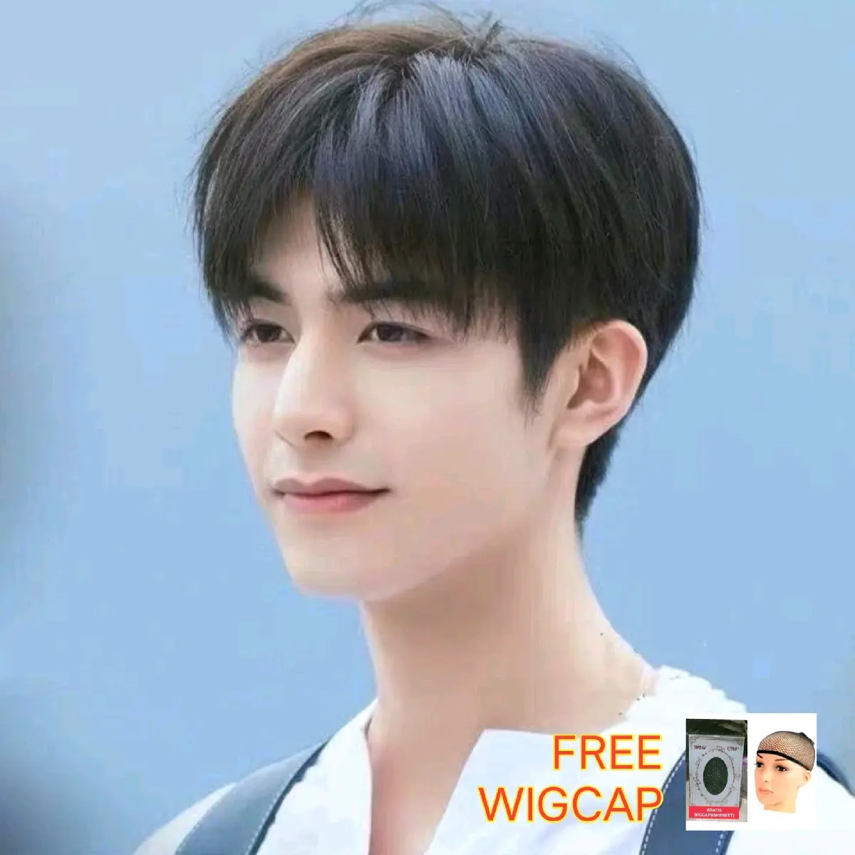 WIG PRIA KOREA RAMBUT PENDEK NATURAL BELAHAN WARNA HITAM GRATIS WIGCAP