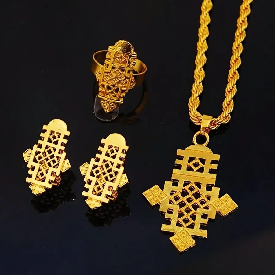 1 set of rings, necklaces, earrings, small crosses, luxurious jewelry set, fashionable women's wedding party gifts