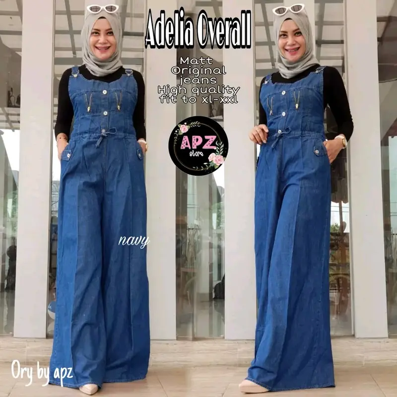 alexsa overol jeans wanita terbaru nyaman Panjang Dewasa Cewek Hitam Setelan 1