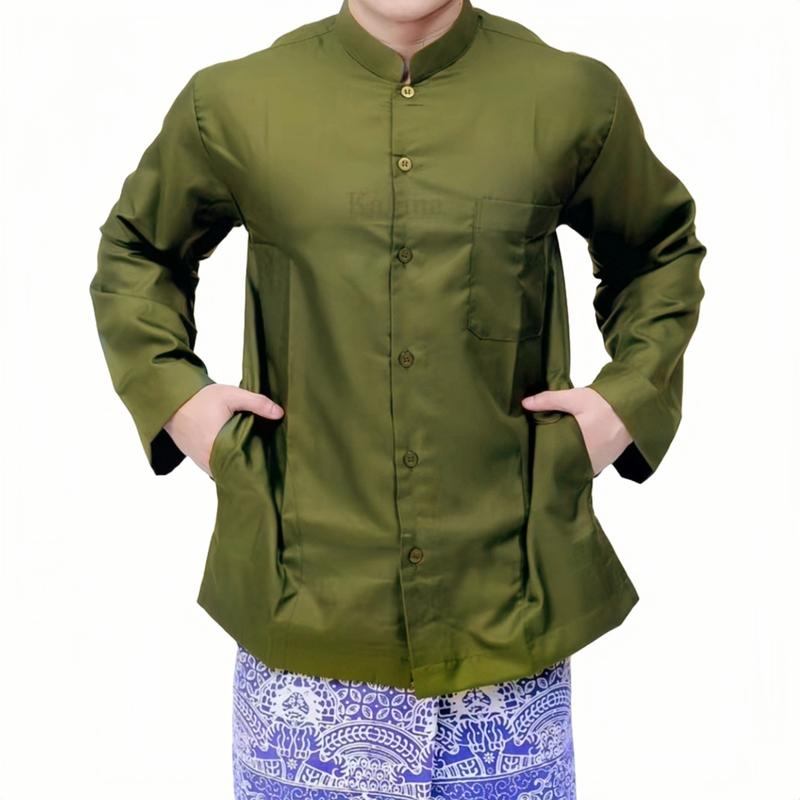 ( JUMBO ) baju koko pria dewasa jumbo XXXL model ammu amu koko haibah habib habaib lengan panjang warna Putih Navy Cokelat Hitam baju muslim bahan Katun Nyaman Belah Samping 8