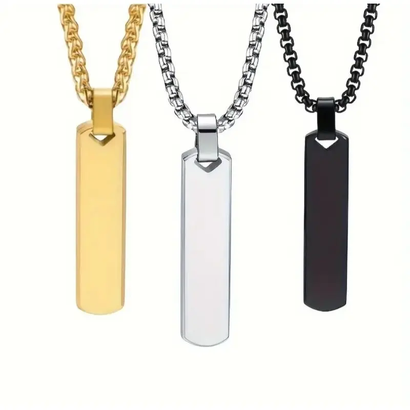 (KL6) KALUNG RANTAI TITANIUM PRIA LONTIN BALOK TEBAL KOREA SILVER HITAM TERBARU ANTI KARAT -CJR TITANIUM Liontin 4