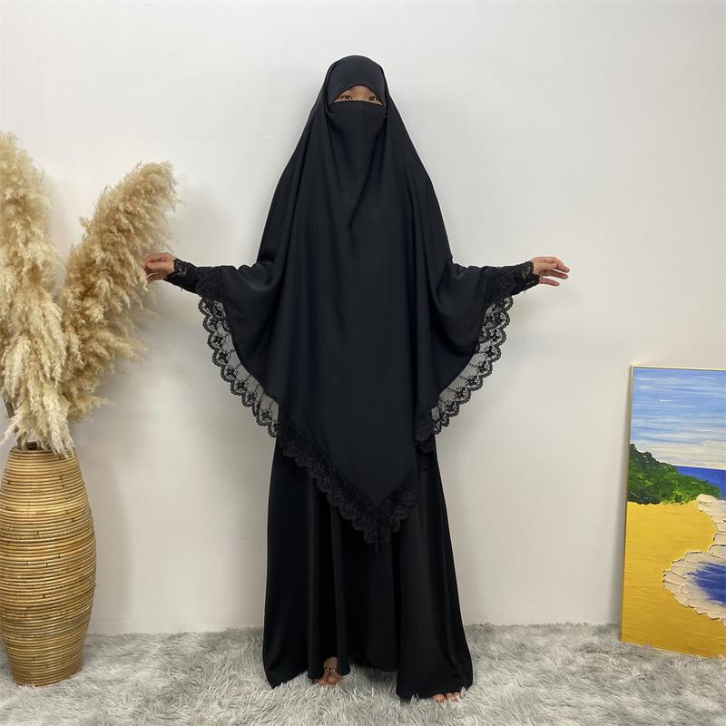 Product Introduction of 6693#  2 Piece Set Set Khimar (Jubah Free Khimar) New Fashion Prayer Muslims Women Lace Party Gift Dress And Khimar 8