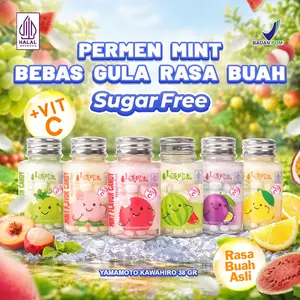 Permen Mint Bebas Gula Rasa Buah Mengandung Vit C dan Sea Salt 0% Sugar Free 38gr Dengan Sertifikasi Halal Badan POM Anggur Bunga Candy Lemon Manis Peach Leci Asam Snacks Food