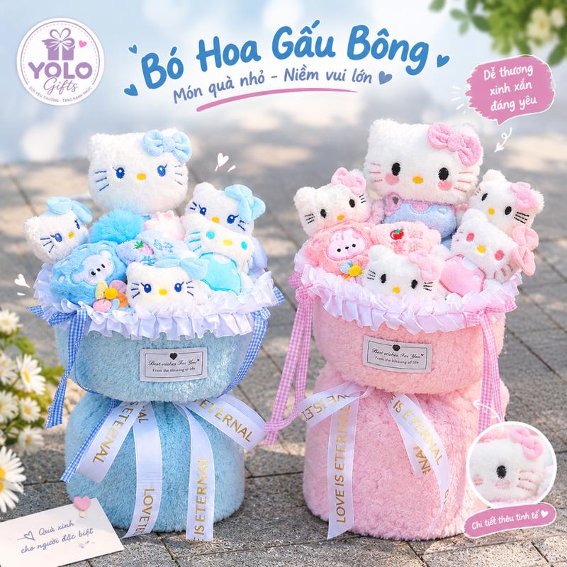 Bó hoa gấu bông quà tặng Yolo Gifts.Set quà tặng tốt nghiệp hoa gấu bông siêu dễ thương tặng kèm túi đèn. quà sinh nhật, trung thu, 20/10