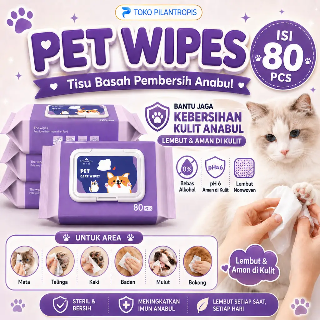 Tisu Mandi Kucing Anjing Pet Wipes Tissue Pembersih Badan Telinga Mata Kucing Anjing Murah