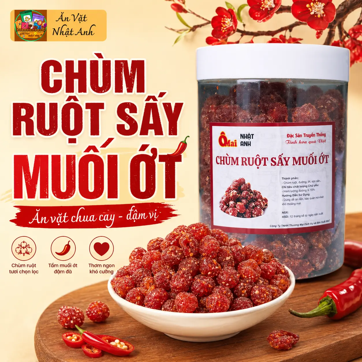 [Hàng Loại 1 Xịn]Chùm Ruột Sấy Muối Ớt (Chua Cay Ngọt ) - Chùm Ruột Chanh Muối Ớt - Không chất bảo quản- Đồ Ăn Vặt Ngon - Chùm Ruột Chua Ngọt - Ăn Vặt Lành Mạnh -Đồ Ăn Vặt Chua Cay-Ô Mai Nhật Anh