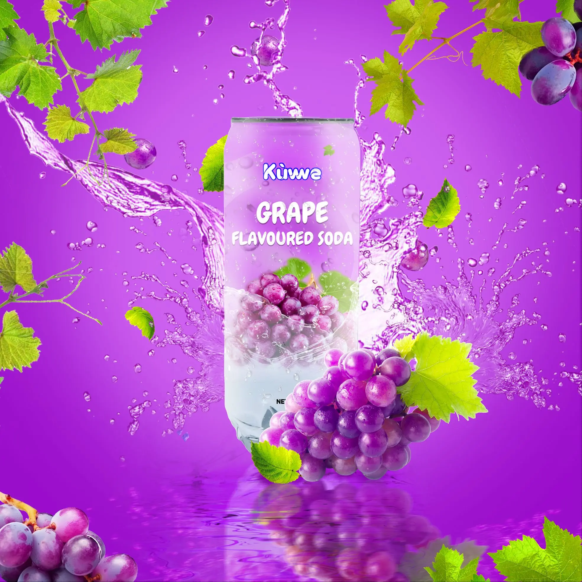 (Healthier Choice) Kuwwe Grape Flavoured Carbonated Soda 24 Cans x 350 ML sparkling  water