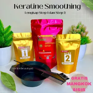 Keratin Smoothing Sistem Obat Pelurus dan Pelembut Rambut Permanen / Include Step 1 & Step 2 Dalam Satu Kemasan Praktis Meluruskan Straightener Mousse  Melembutkan / Merah