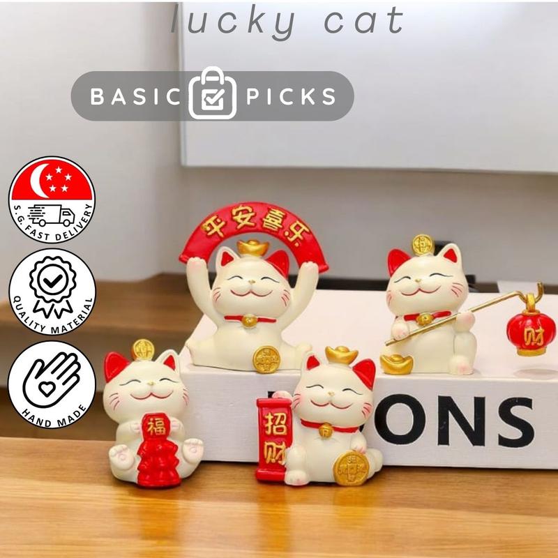 【SG Stock】Fortune Lucky Cat Ornament Chinese Style New Year Mini Car Interior Desktop Home Office Decoration Gift 1