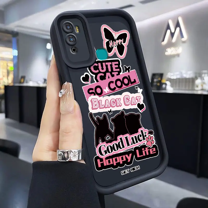 Casing Hp Untuk Infinix Hot 11 Play Hot 10 Play Hot 9 Play Case Hp Pola Kucing Hitam Kartun Cesing Silikon lembut Casing Anti guncangan Kasing pelindung Kesing Softcase