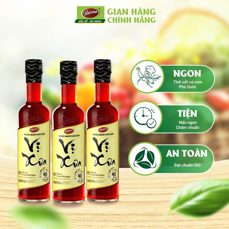 Combo 3 Chai Nước Mắm Cao Cấp Vị Xưa Barona 40 độ đạm 500ml