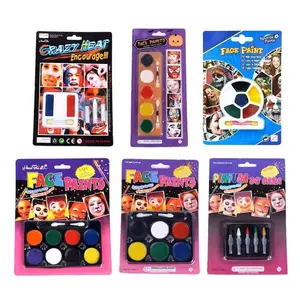 Crazy Head 8 Warna Face Body Painting Art Makeup Cat Wajah & Tubuh Make Up Cosplay Halloween Pesta Cosmetic untuk Anak dan Dewasa Bahan Air Ramah Kulit Tahan Lama dengan Kuas Portable dan Mudah Dibersihkan