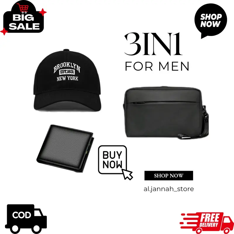 PAKET LENGKAP PRIA STYLE TAS SELEMPANG BAHU PRIA DENGAN TOPI DISTRO BASEBALL GRATIS DOMPET BELI PAKET 3IN1 2IN1 KADO HADIAH UNTUK COWO PRIA HAMPERS COWOK PRIA Kulit Hitam 0