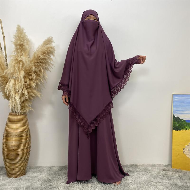 Product Introduction of 6693#  2 Piece Set Set Khimar (Jubah Free Khimar) New Fashion Prayer Muslims Women Lace Party Gift Dress And Khimar 14