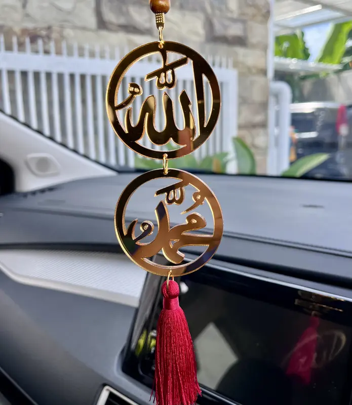 Gantungan Spion Mobil , Hiasan Spion Mobil Mewah dan Elegan dari Bahan Acrilic Warna Emas Tebal 4mm Diameter 6 cm gantungan  buat 5