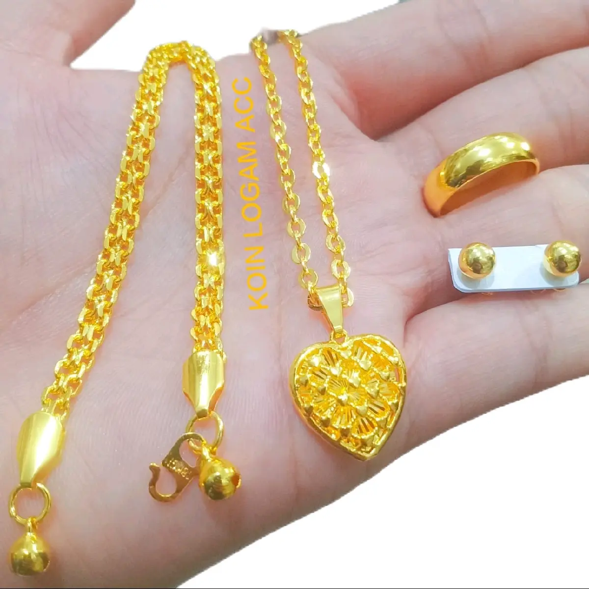 Set Perhiasan motiv Love Terbuat dari bahan Koin Logam ANTI KARAT Gold