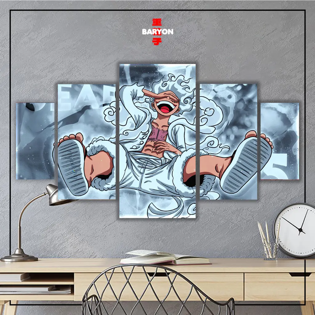 BARYON Wall Decor HIASAN KAMAR GEAR 5 LUFFY ONE PIECE 1 Set Hiasan Dinding Poster Kayu Pajangan Kamar Tidur Anime 5pcs