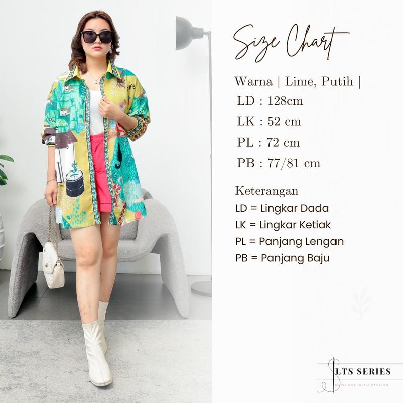 Kemeja Wanita Silk Aqiana Oversize - Baju Panjang Motif  Casual Atasan 2
