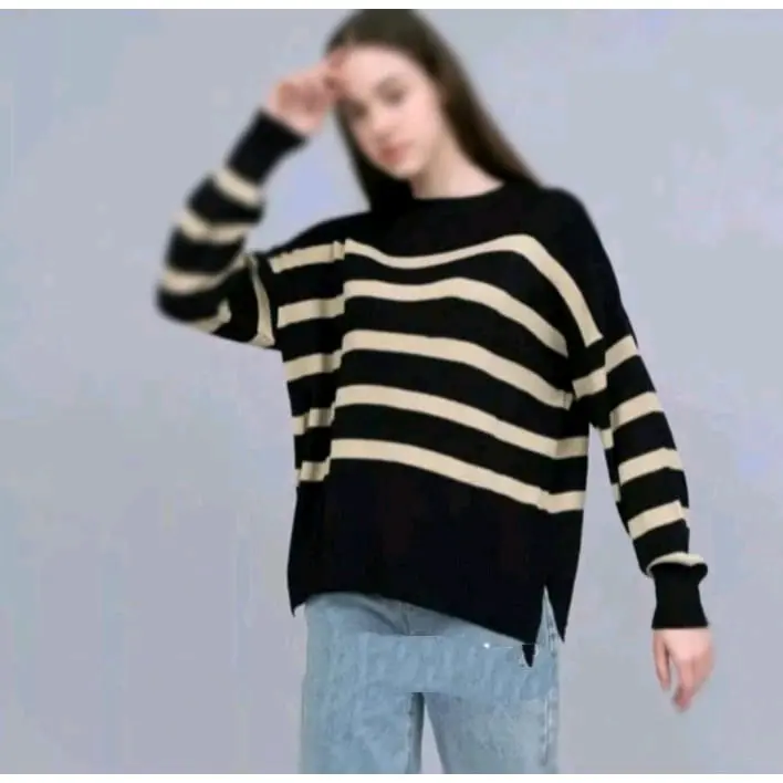 Maudy Sweater Cardigan Rajut Garis Knit Korea Style Premium Size Jumbo Knitwear