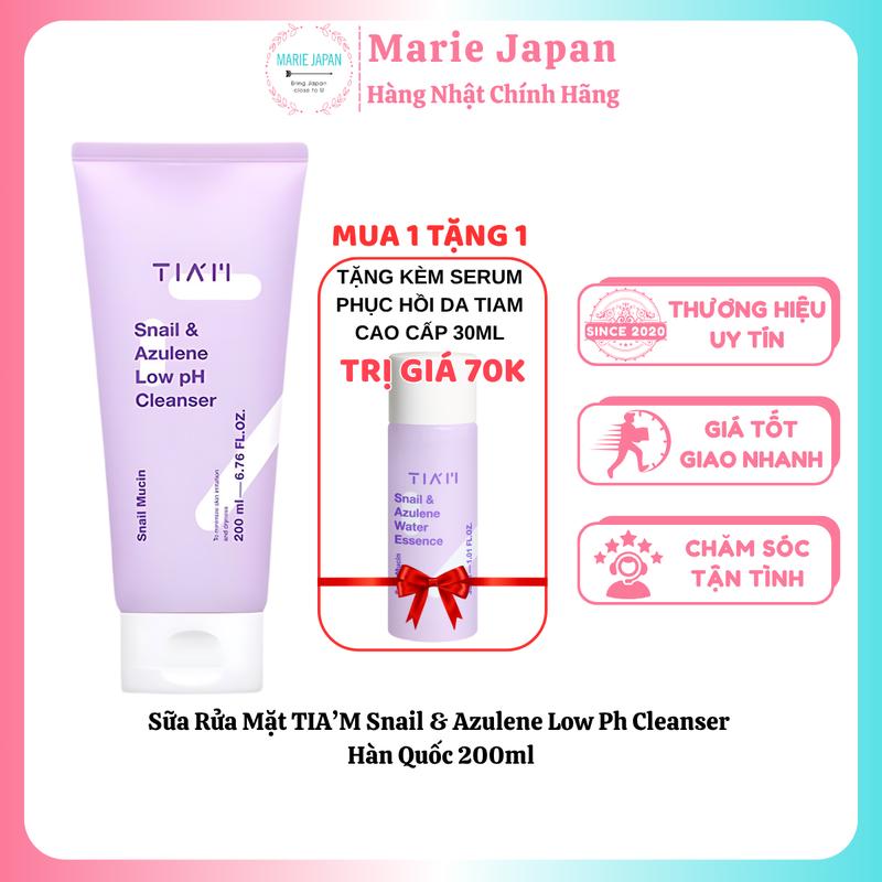 [MUA 1 TẶNG 1] Sữa Rửa Mặt TIAM Snail & Azulene Low Ph Cleanser Skincare Hàn Quốc 200ml