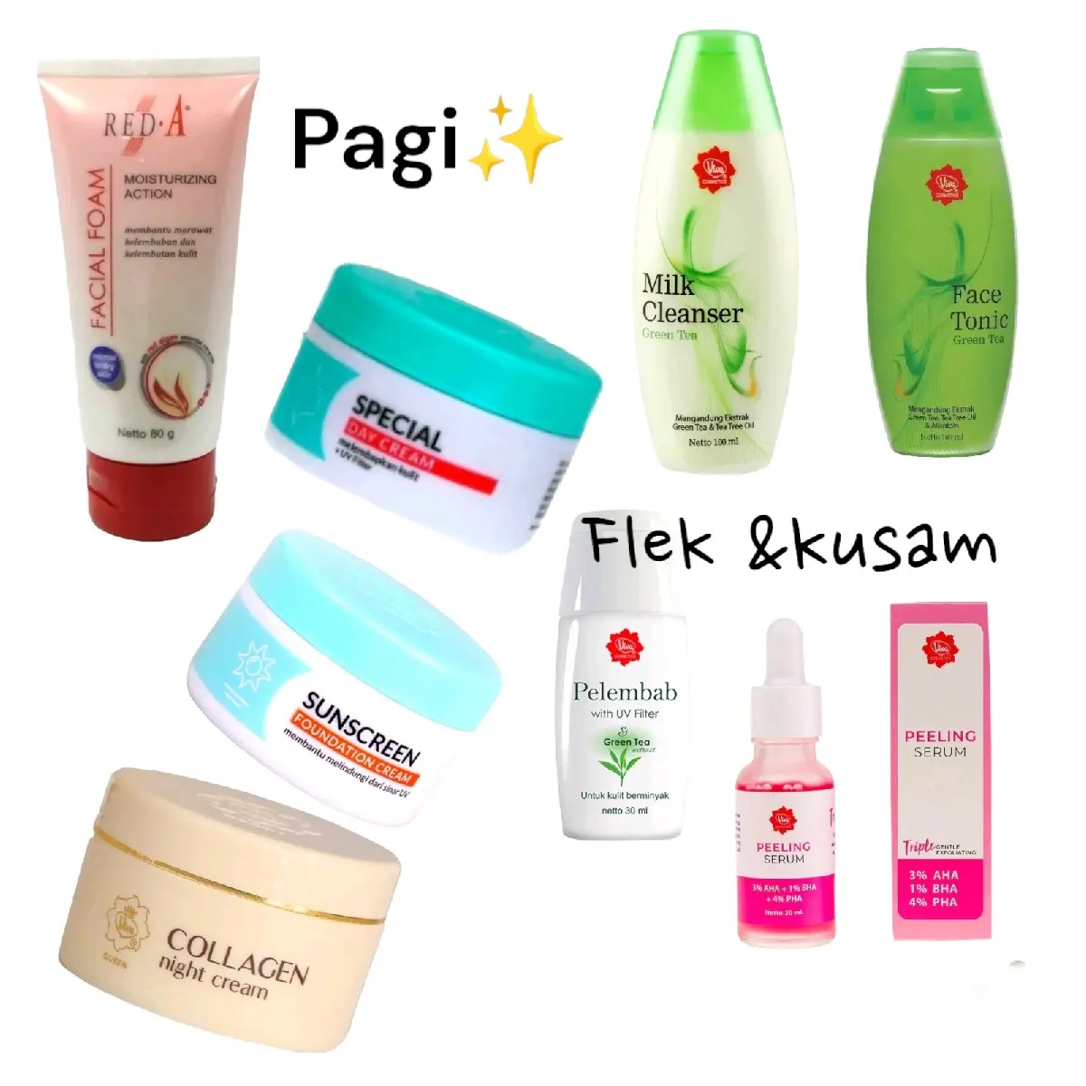 Viva Satu Paket Red'a Flek Hitam Kusam Oily Berjerawat Anti wrinkle Cleanser Pelembab Bersihkan Wajah