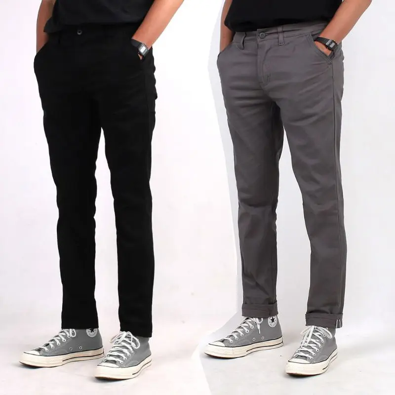 PROMO 2PCS 90RIBU CELANA CHINO PANJANG SLIM FIT BAHAN COMBED MELAR PRIA DEWASA 1