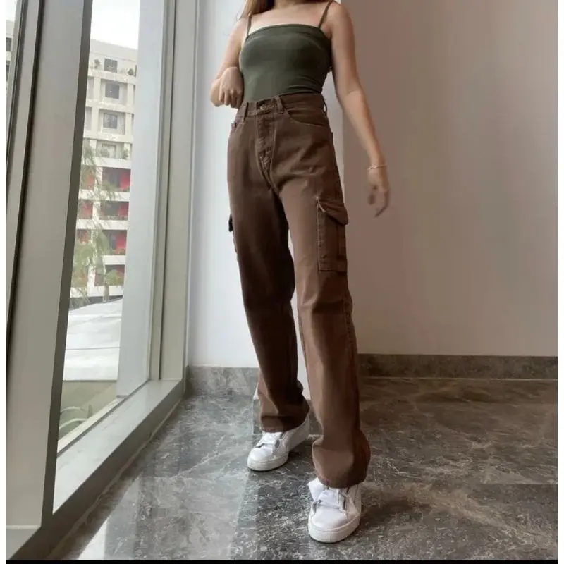 Celana Jeans Chargo wanita highwaist loose jeans kulot premium 4
