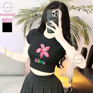 [Thun Thái] Áo Croptop Nữ Dáng Ngắn Ôm Body Thun Thái Form Basic Cổ Tròn Tay Ngắn Mẫu Trơn In Hình Flower Girls, Áo Croptop Ôm Body Nữ Áo Kiểu Xinh Đẹp In Hình Độc Lạ Đi Biển Đang Hot 2025 Mặc Hè Mặc Nhà Mặc Đi Chơi Thoải Mái Có