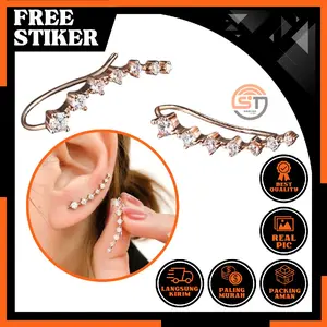 1PASANG Anting Garis Wanita Motif Comet Mutiara Gaya Korea Aksesoris Fashion Stud Earrings Women Anteng Warna Gold A348