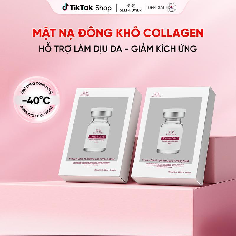  SELF POWER Mặt Nạ Đông Khô Collagen 650mg Dưỡng Ẩm Giữ Trọn 95% Dưỡng Chất Hỗ Trợ Sáng Da Ẩm Mịn Mặt Nạ Giấy Cấp Ẩm Làm Dịu Dành Cho Mọi Loại Da Skincare Cho Nam & Nữ 3 Miếng Hộp 