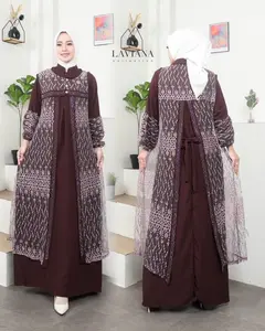 Laviana Collection - Baju Gamis Wanita Muslim Inner Outter Model Agnia Dress Bahan Kain Inner Crinkle Airflow Premium Kombinasi Outter Brokat Pisah Variasi Swarovsky Terbaru Kekinian