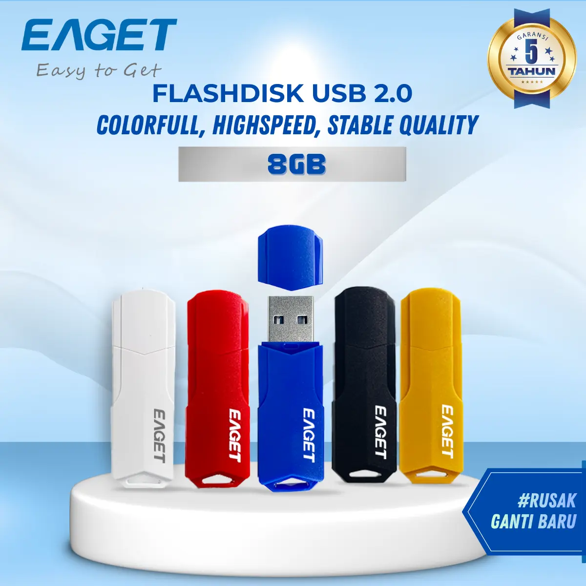 [GROSIR] EAGET Flashdisk 8GB Flashdrive USB2.0 Grosir Murah MIN 5pcs F5 Merah Garansi 5 Tahun ORI