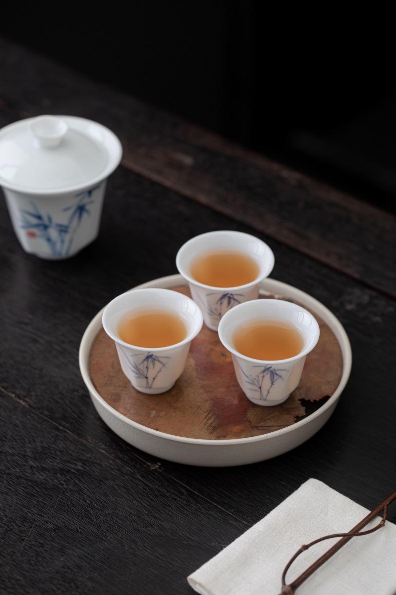 Product Introduction of Bamboo Sancai covered bowl hand-painted ceramic single large high-end Dehua white porcelain tea bowl Kung Fu tea set gift 3
