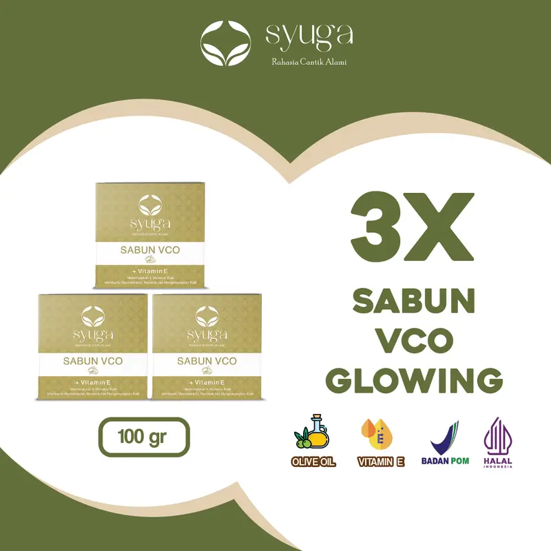 Paket Triple Pack (3pcs) Syuga Sabun Zaitun, Argan, Jojoba, VCO 100gr Soap with Vitamin E (Sabun Mandi Pencerah dan Perawatan yang Membantu Menghilangkan Jerawat Punggung) 3