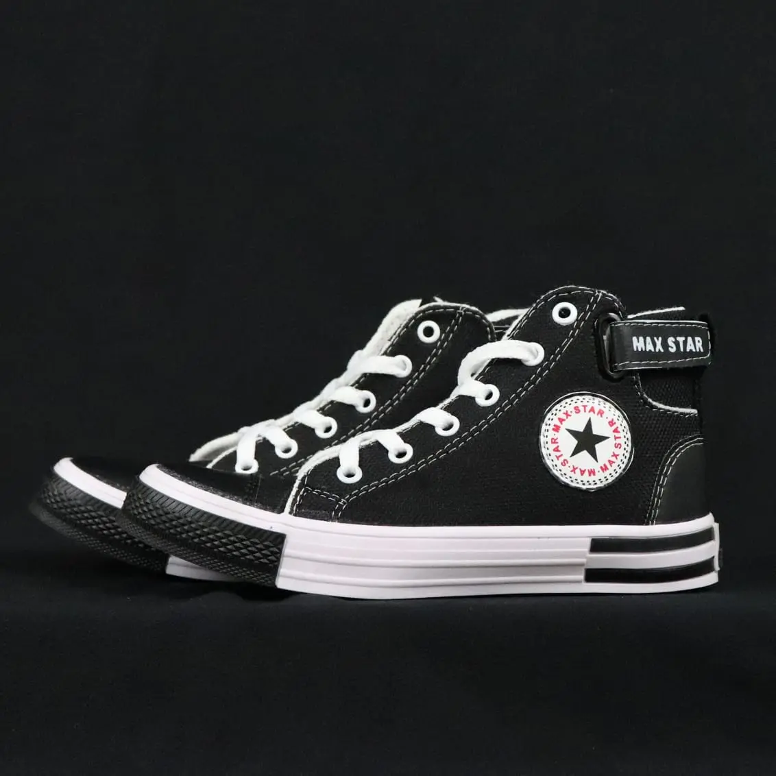 MAX STAR Sepatu Sekolah Boots Anak Laki Laki Hitam Putih Shoes Size 31-38 Fashion
