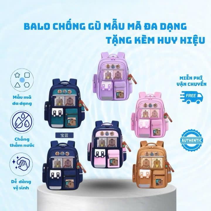 Tặng phụ kiện Balo cho học sinh tiểu học Balo chống gù cho bé từ lớp 1 đến lớp 6 họa tiết hình nhân vật Capybara dễ thương tặng kèm 10 món phụ kiện trang trí. PA SHOP 2010