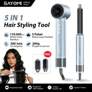 SAYOMI WT-634 5 in 1 Airwrap Smart Hair Styler Negative Ion 110.000 RPM High Speed Hair Dryer Pengering Rambut Cepat Blow Curly Straightener Low Watt Garansi 12 Bulan