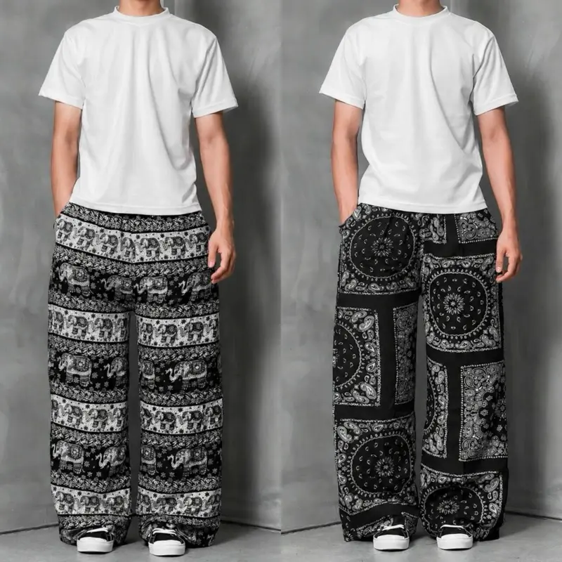 Celana Panjang Unisex Kulot Motif Gajah Thailand (SAKU 1 SEBELAH KANAN) Bahan Rayon Import Premium Nyaman Ukuran Standar & Jumbo