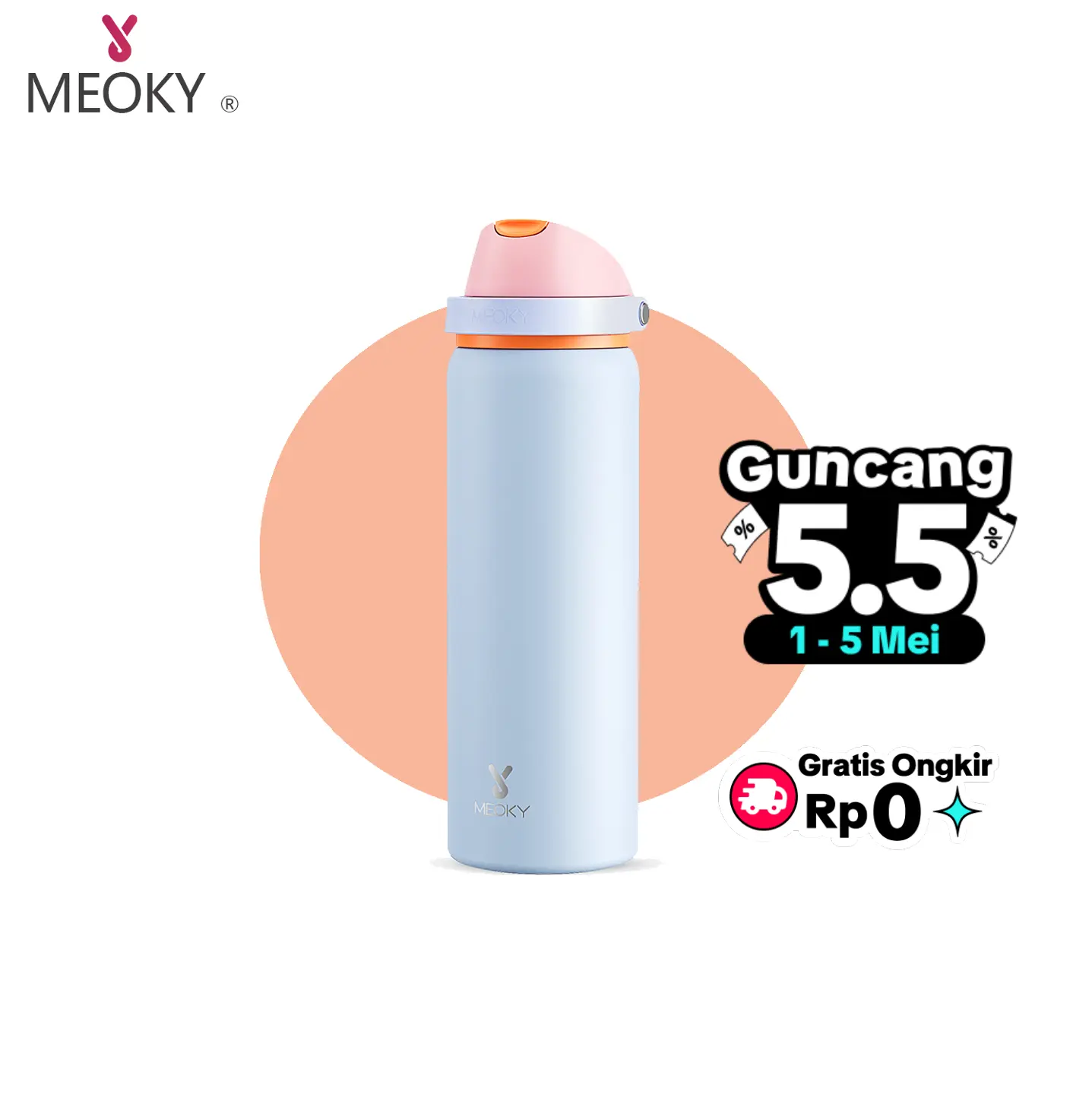 【Stok terbatas】Botol Air Stainless Steel MEOKY dengan Sedotan untuk Olahraga, Travel, dan Sekolah - Bebas BPA - Vacuum