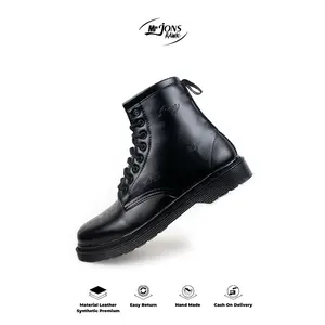 Mr.Jonsrawk Original Sepatu Boot Pria Wanita Model High Boot 8 Hole Jahitan Sol Hitam