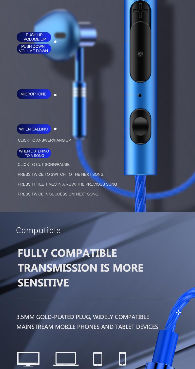 A601  Headset Kabel Jack 3.5mm/Tipe-C, Earphone HiFi Stereo 9D, Earbuds dengan Kontrol Senar, Headphone Mikrofon HD untuk Musik & Game