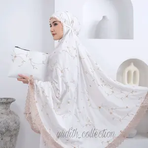 YUDITH - Mukena Dewasa Katun Bordir Bunga Teratai Renda Mewah Atasan Bawahan