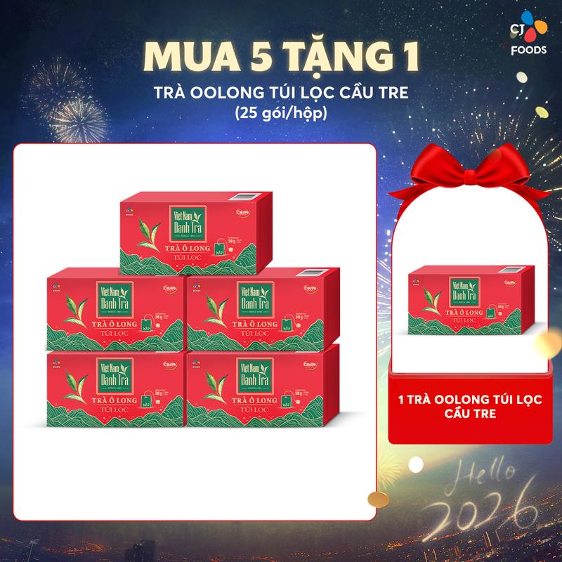   MUA 5 TẶNG 1  Combo 5 hộp Trà Oolong túi lọc Cầu Tre  nguyên liệu pha chế Trà sen   25 gói x 5 hộp  