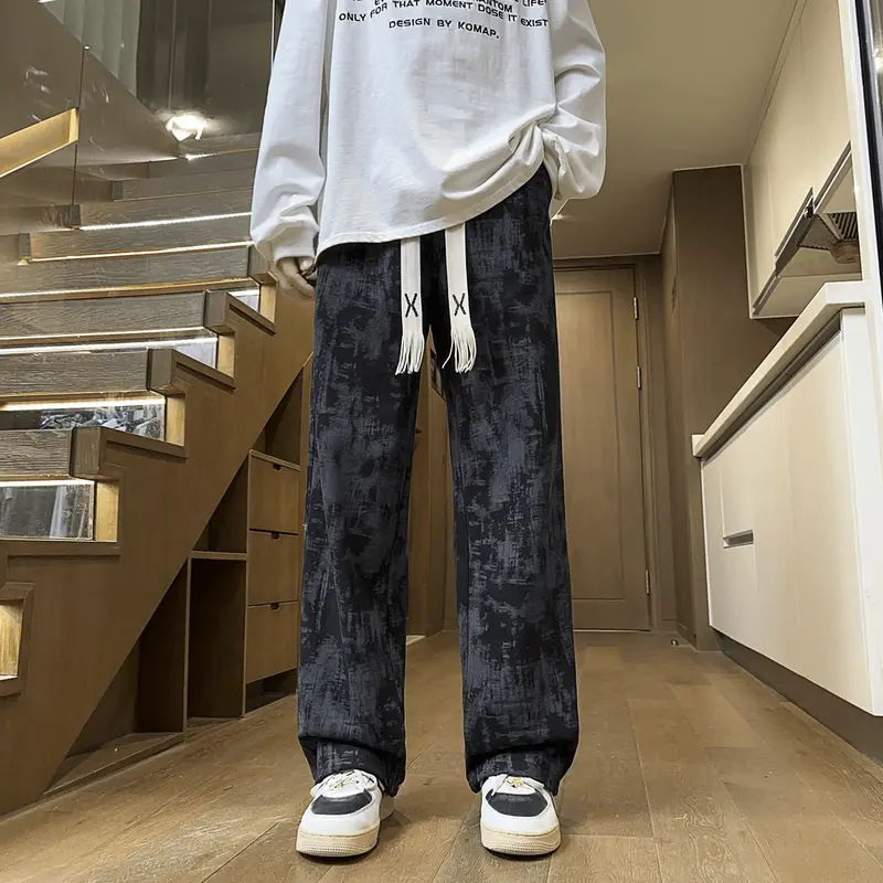 celana panjang pria corduroy gombrong kulot casual cowok korean style pewarna ikat vintage celana hitam kekinian celana pinggang karet pria celana laki laki panjang keren 0