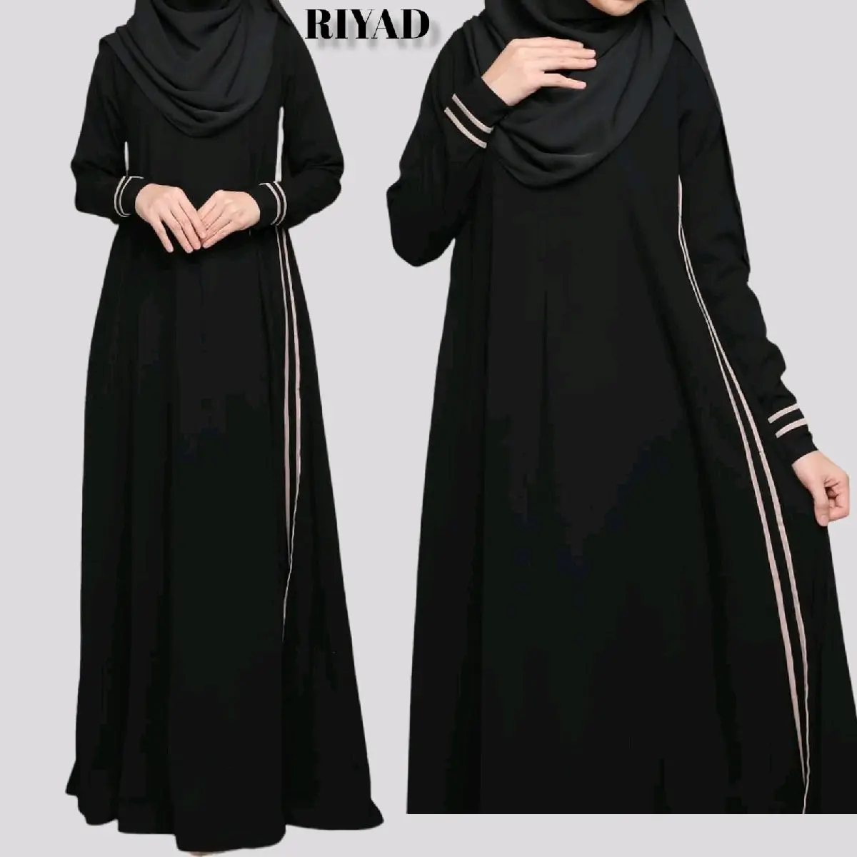 ABAYA GAMIS HITAM MOTIF RIYAD BAHAN JETBLACK GRADE A READY SIZE S M L XL XXL Muslim Wanita