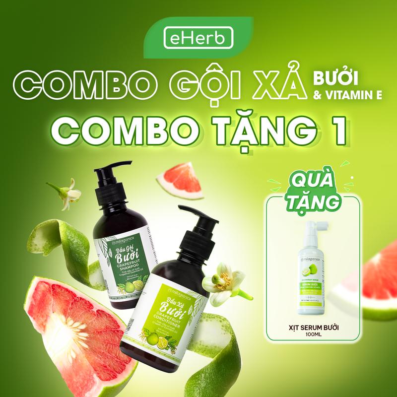  Milaganics Combo Dầu Gội & Xả Bưởi Hỗ Trợ Giảm Gãy Rụng Dưỡng Sinh Thư Giãn Tinh Dầu Bưởi EHERB Dầu Gội Thiên Nhiên Chăm Sóc Tóc Hư Tổn Dưỡng Tóc Từ Vỏ Bưởi Lành Tính Mẹ Bầu Haircare Nữ Women Thảo Dược 