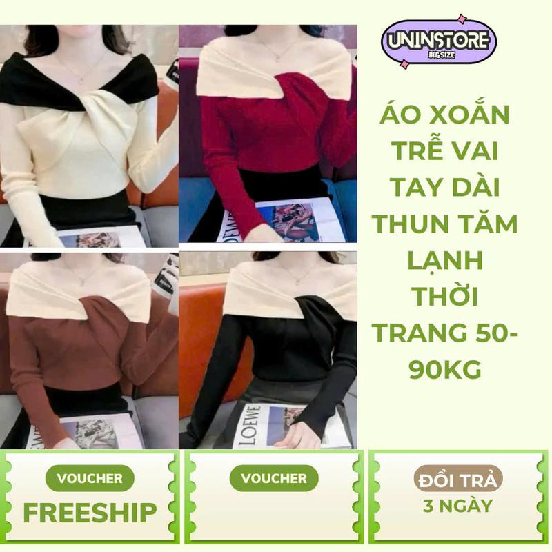 Áo xoắn trễ vai tay dài thun tăm lạnh thời trang dành cho nữ form freesize 50-90kg - Un In Store Bs050