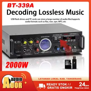 BT-339A Amplifier Bluetooth 2000W 2-channel HiFi Stereo APE Karaoke Audio Amplifier BT 5.0 Power Amplifier dengan VU Meter dan Remote Control untuk Rumah ampli watt