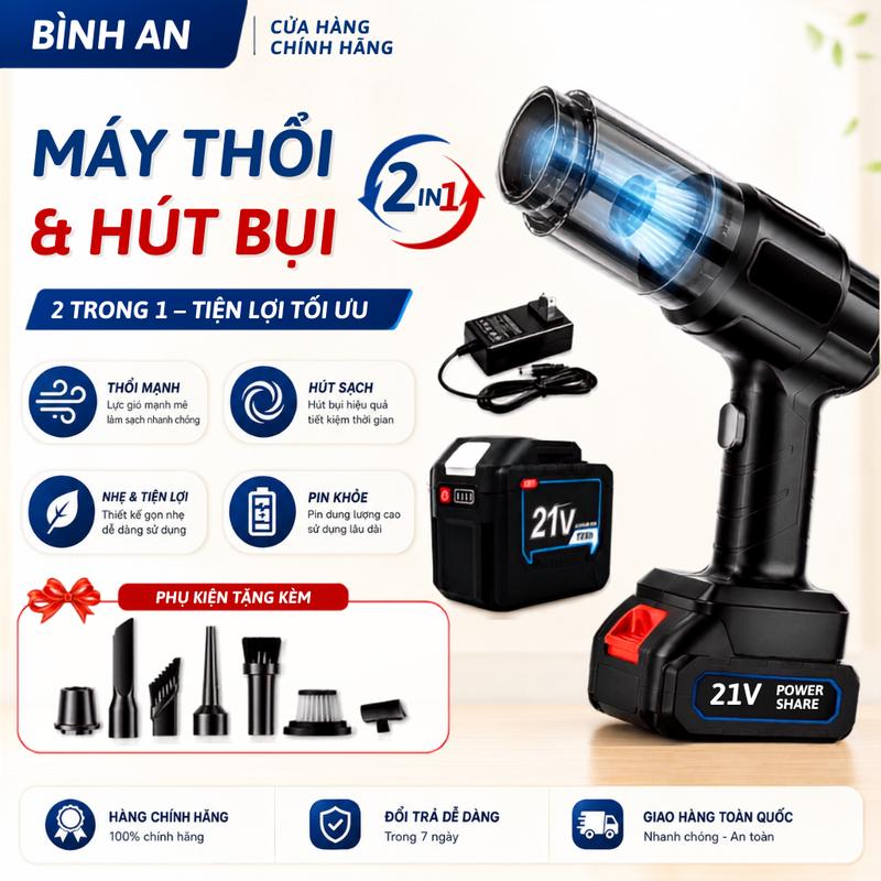 Máy Hút Bụi Cầm Tay Đa Năng Kiêm Máy Thổi Bụi Lực Hút Siêu Mạnh Sử Dụng Pin…
